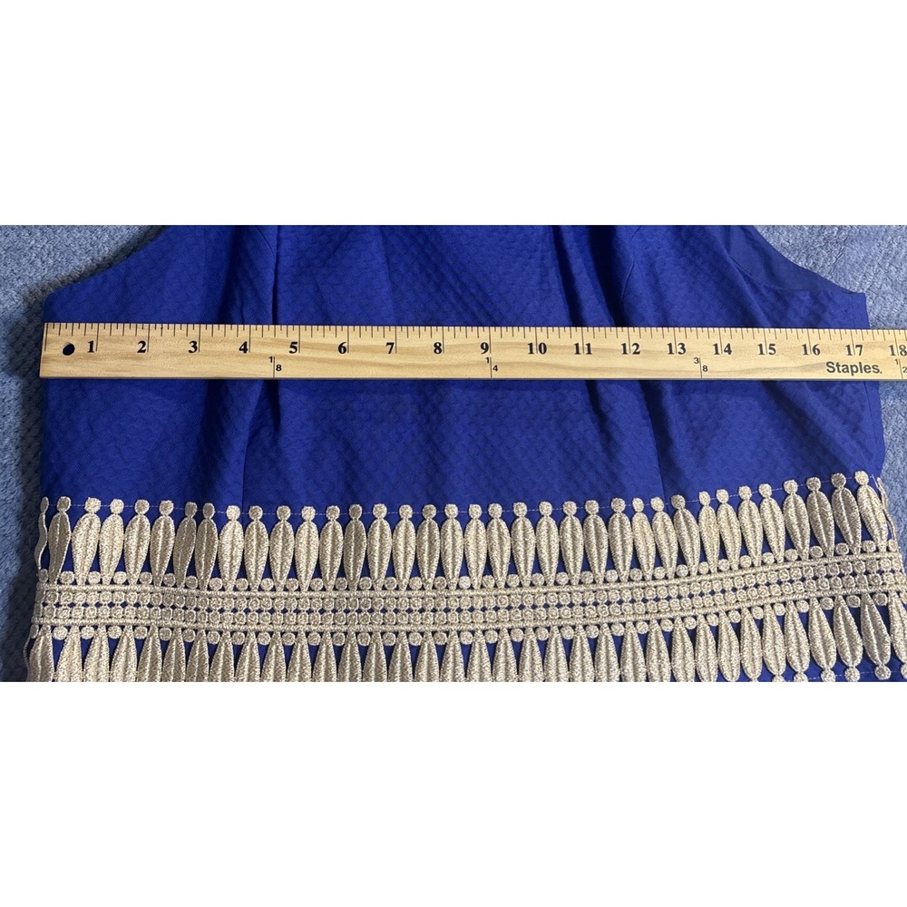 Lilly Pulitzer Ashlyn Shift Bomber Blue Halter Dress Gold Detail NWT Size 14 - Picture 3 of 6